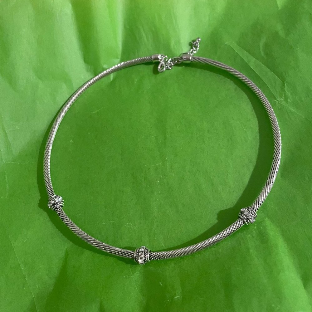 Silver Plate Neck Wire With Simulated Diamond Sta… - image 1